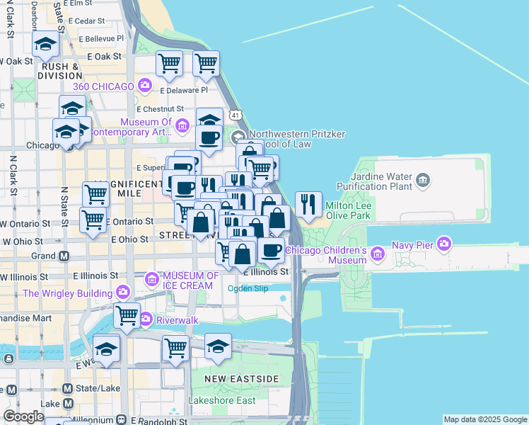 map of restaurants, bars, coffee shops, grocery stores, and more near in Chicago