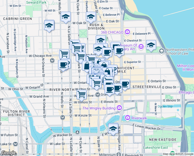 map of restaurants, bars, coffee shops, grocery stores, and more near in Chicago