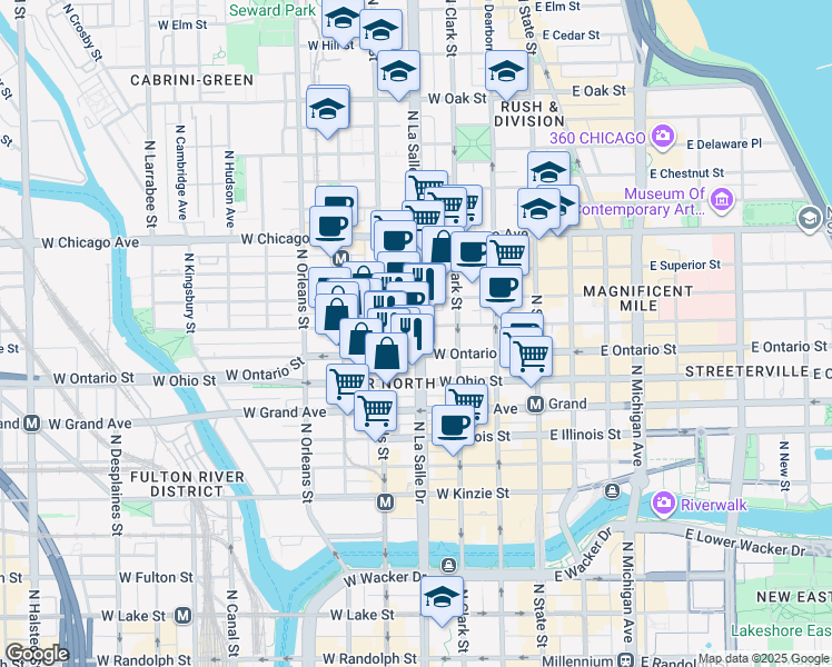 map of restaurants, bars, coffee shops, grocery stores, and more near in Chicago
