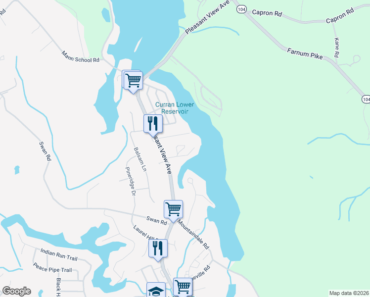 map of restaurants, bars, coffee shops, grocery stores, and more near 171 Pleasant View Avenue in Smithfield