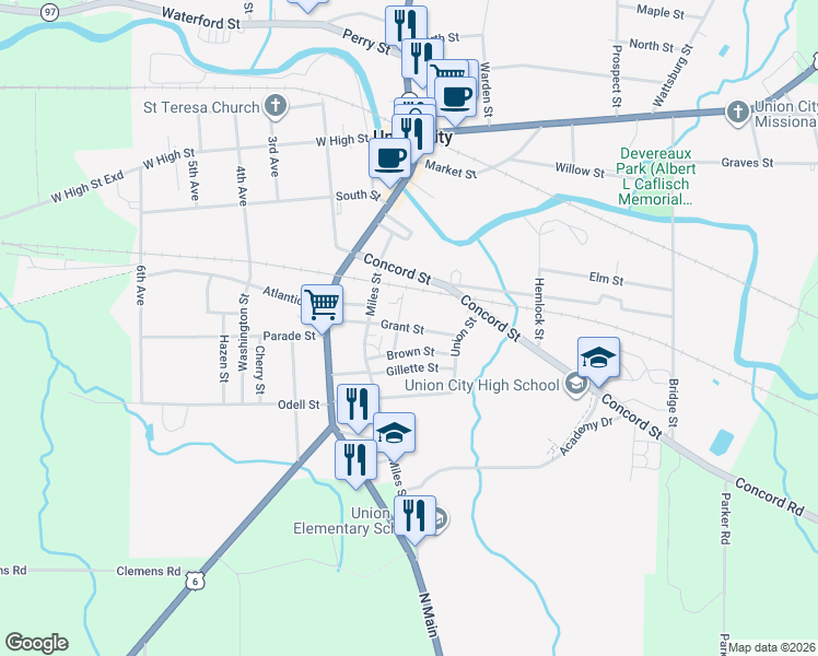 map of restaurants, bars, coffee shops, grocery stores, and more near in Union City