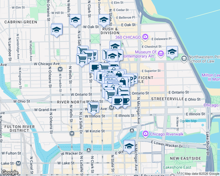 map of restaurants, bars, coffee shops, grocery stores, and more near in Chicago