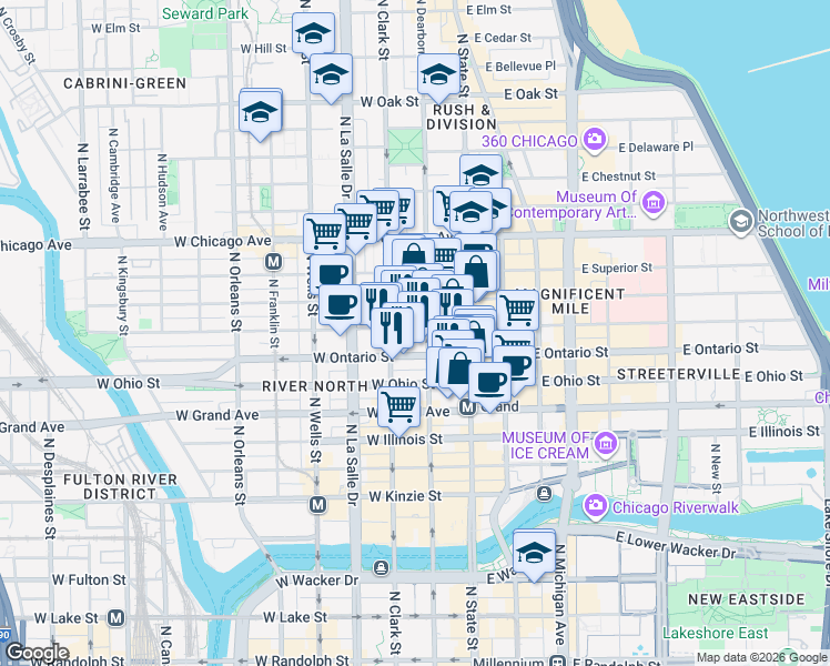 map of restaurants, bars, coffee shops, grocery stores, and more near in Chicago