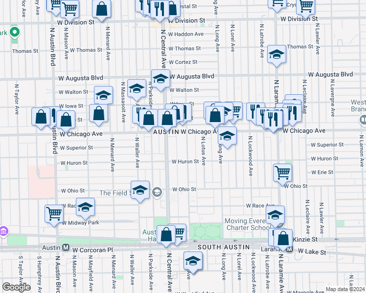 map of restaurants, bars, coffee shops, grocery stores, and more near in Chicago