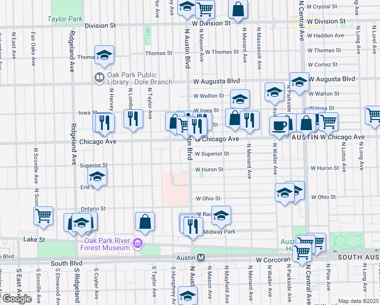 map of restaurants, bars, coffee shops, grocery stores, and more near in Chicago