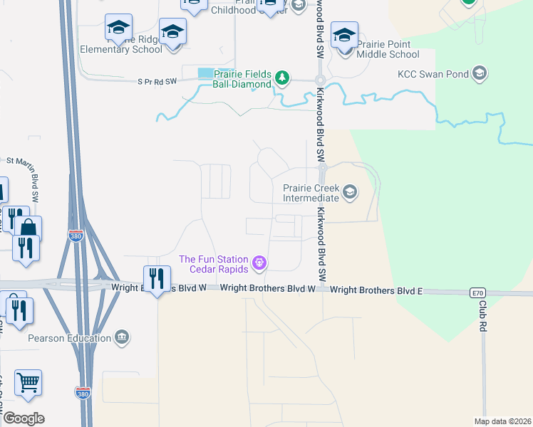map of restaurants, bars, coffee shops, grocery stores, and more near 8620 Aldridge Drive Southwest in Cedar Rapids