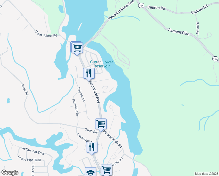 map of restaurants, bars, coffee shops, grocery stores, and more near 171 Pleasant View Avenue in Smithfield