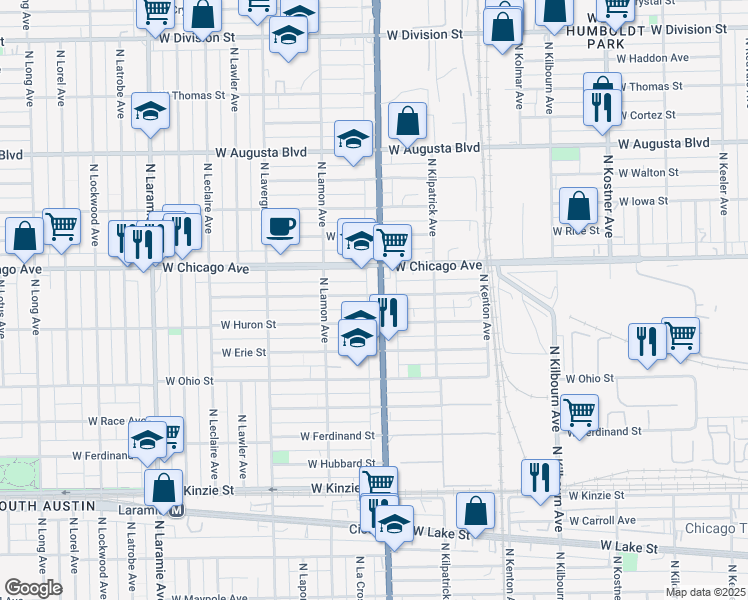 map of restaurants, bars, coffee shops, grocery stores, and more near 709 Illinois 50 in Chicago