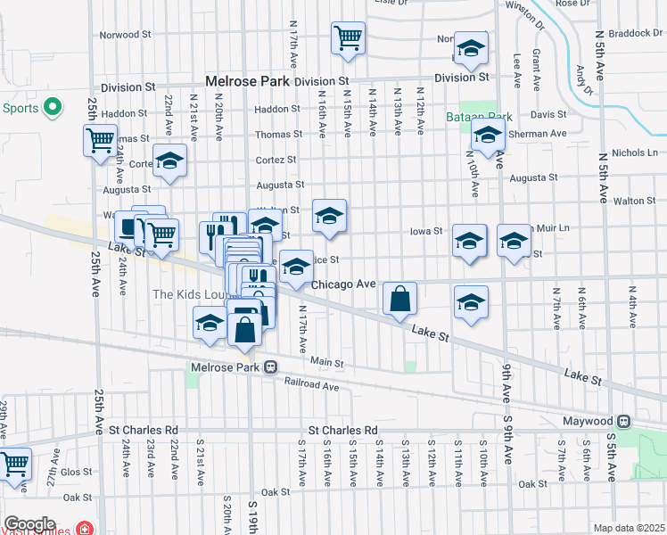 map of restaurants, bars, coffee shops, grocery stores, and more near 702 North 15th Avenue in Melrose Park