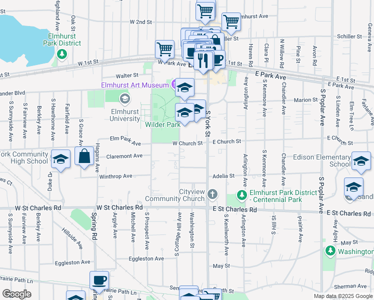 map of restaurants, bars, coffee shops, grocery stores, and more near 259 South Cottage Hill Avenue in Elmhurst