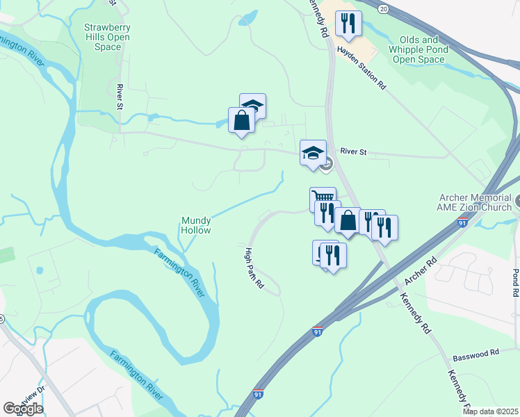 map of restaurants, bars, coffee shops, grocery stores, and more near 46 High Path Road in Windsor
