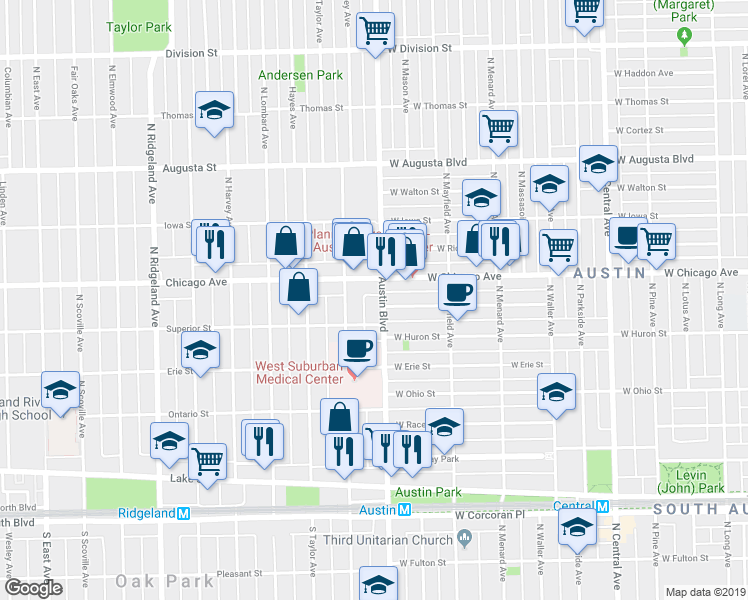 map of restaurants, bars, coffee shops, grocery stores, and more near in Chicago