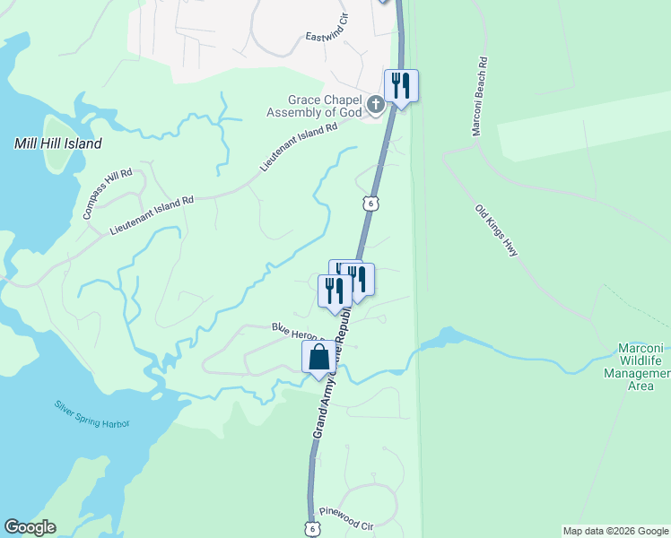 map of restaurants, bars, coffee shops, grocery stores, and more near 15 Jason Path in Wellfleet