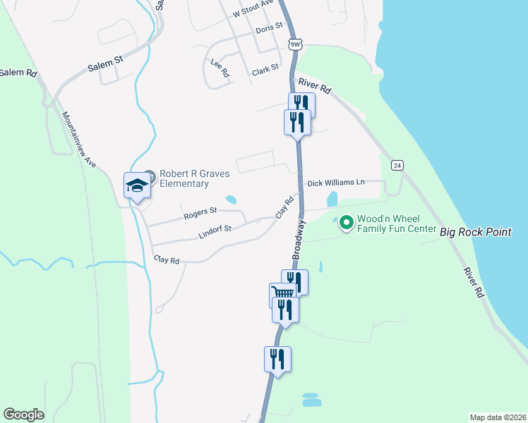 map of restaurants, bars, coffee shops, grocery stores, and more near 172 Clay Road in Ulster Park