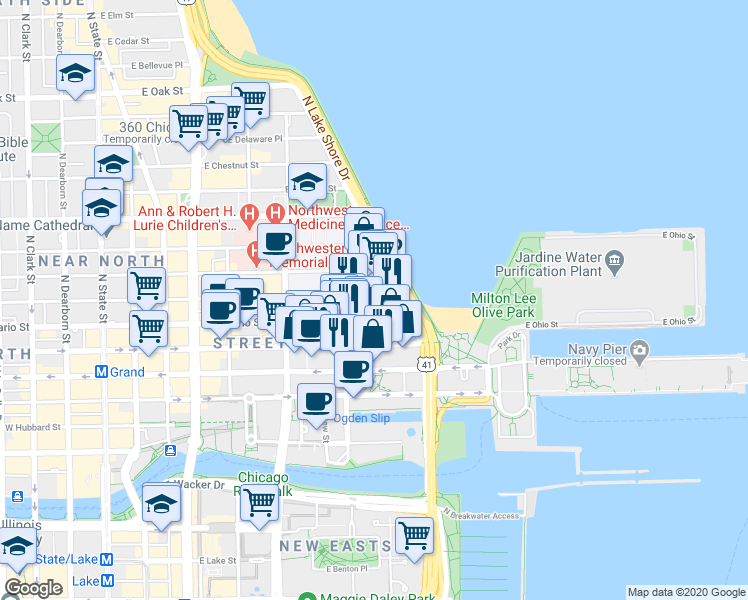 map of restaurants, bars, coffee shops, grocery stores, and more near in Chicago
