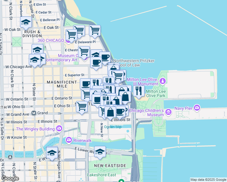 map of restaurants, bars, coffee shops, grocery stores, and more near in Chicago