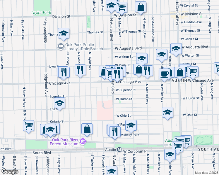map of restaurants, bars, coffee shops, grocery stores, and more near in Chicago
