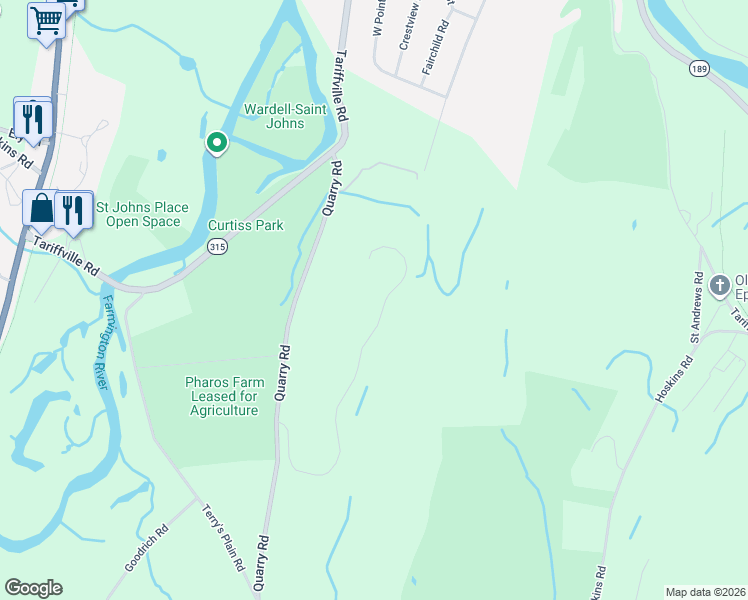 map of restaurants, bars, coffee shops, grocery stores, and more near 23 Metacom Drive in Simsbury