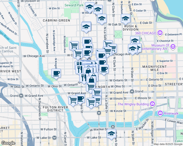 map of restaurants, bars, coffee shops, grocery stores, and more near in Chicago