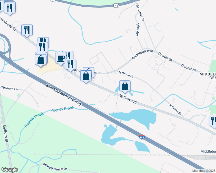 map of restaurants, bars, coffee shops, grocery stores, and more near in Middleborough