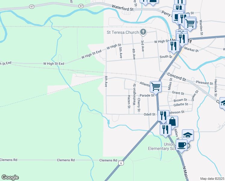 map of restaurants, bars, coffee shops, grocery stores, and more near 66 Parade Street in Union City