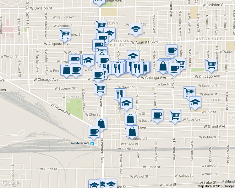 map of restaurants, bars, coffee shops, grocery stores, and more near in Chicago