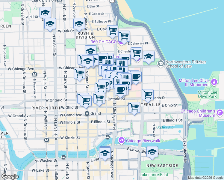 map of restaurants, bars, coffee shops, grocery stores, and more near None in Chicago