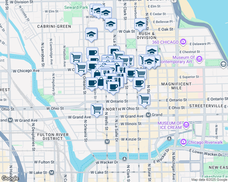 map of restaurants, bars, coffee shops, grocery stores, and more near in Chicago