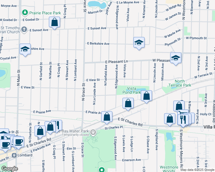 map of restaurants, bars, coffee shops, grocery stores, and more near 321 North Fairfield Avenue in Lombard