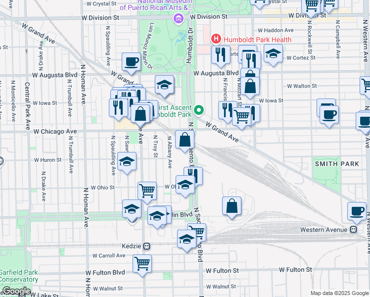 map of restaurants, bars, coffee shops, grocery stores, and more near in Chicago