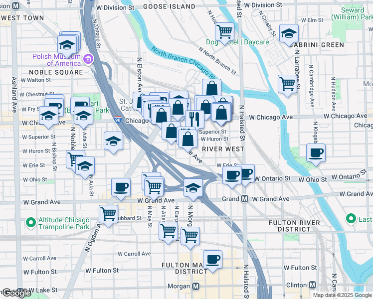 map of restaurants, bars, coffee shops, grocery stores, and more near 700 Milwaukee Avenue in Chicago