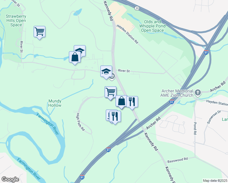 map of restaurants, bars, coffee shops, grocery stores, and more near 88 High Path Rd in Windsor