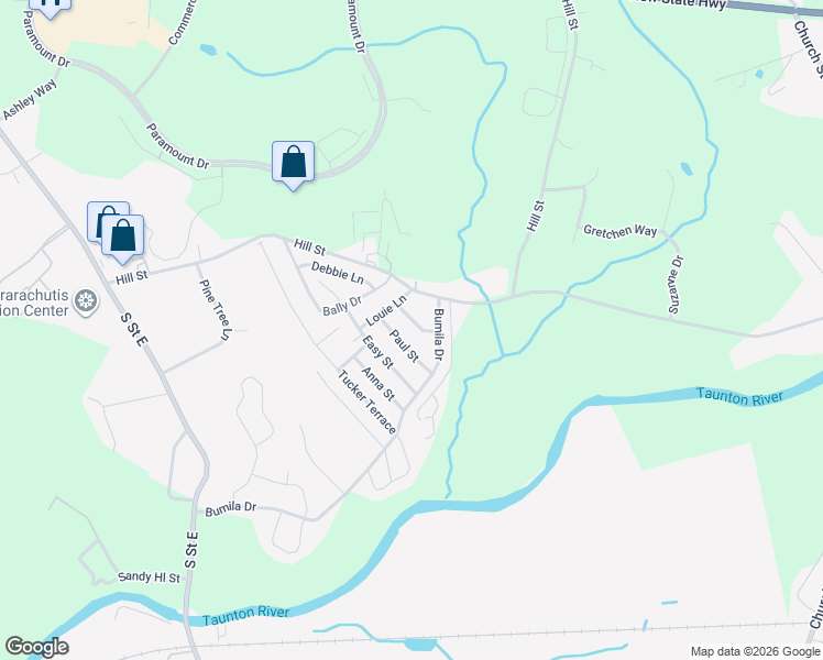 map of restaurants, bars, coffee shops, grocery stores, and more near 191 Bumila Drive in Raynham