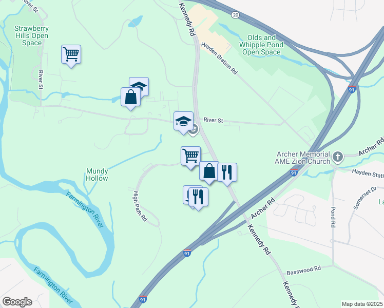 map of restaurants, bars, coffee shops, grocery stores, and more near 88 High Path Road in Windsor