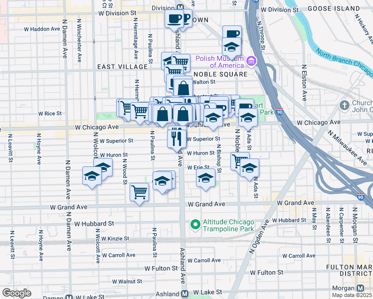 map of restaurants, bars, coffee shops, grocery stores, and more near in Chicago