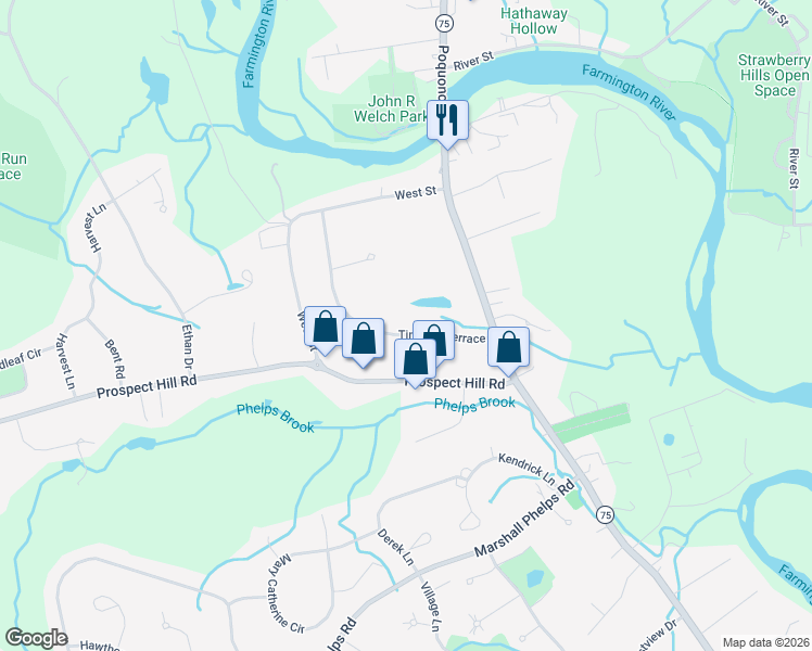 map of restaurants, bars, coffee shops, grocery stores, and more near 40 Timothy Terrace in Windsor