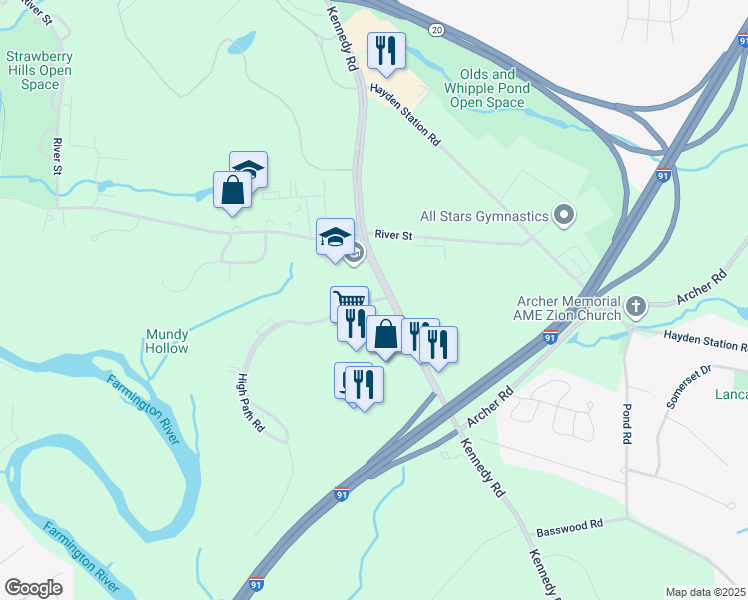 map of restaurants, bars, coffee shops, grocery stores, and more near 46 High Path Road in Windsor