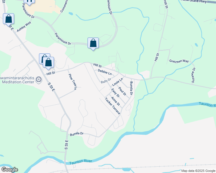 map of restaurants, bars, coffee shops, grocery stores, and more near 39 Easy Street in Raynham