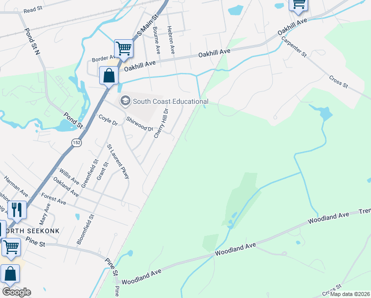 map of restaurants, bars, coffee shops, grocery stores, and more near 12 Matt's Way in Seekonk
