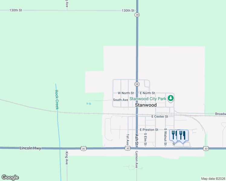map of restaurants, bars, coffee shops, grocery stores, and more near 301-399 West Farmers Street in Stanwood