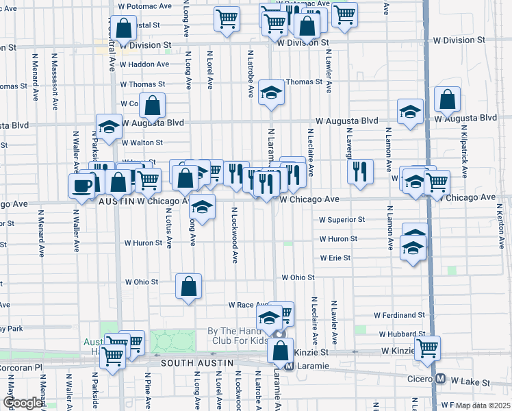 map of restaurants, bars, coffee shops, grocery stores, and more near in Chicago