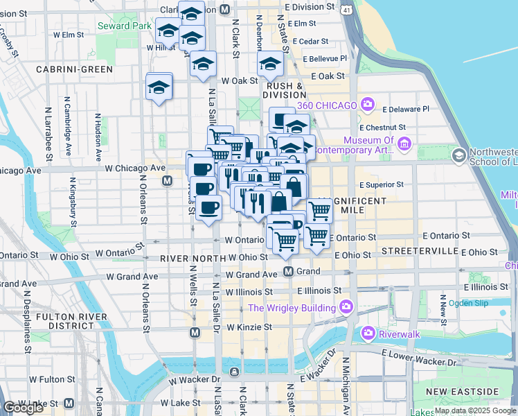 map of restaurants, bars, coffee shops, grocery stores, and more near in Chicago