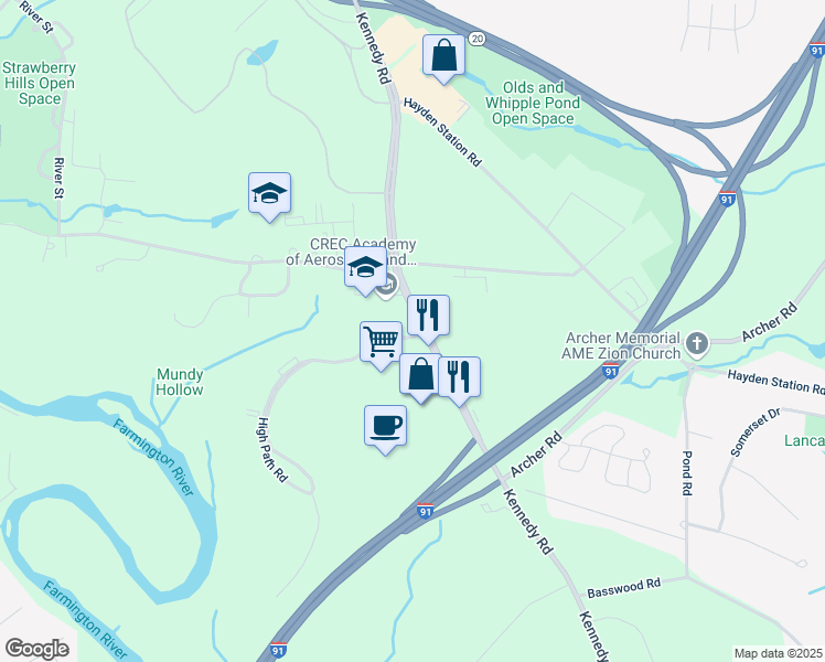 map of restaurants, bars, coffee shops, grocery stores, and more near in Windsor