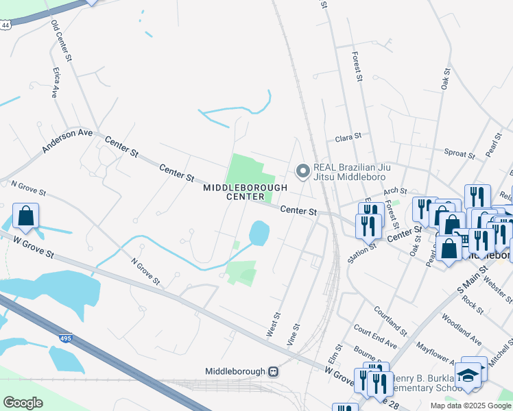 map of restaurants, bars, coffee shops, grocery stores, and more near in Middleborough