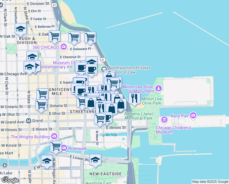 map of restaurants, bars, coffee shops, grocery stores, and more near in Chicago