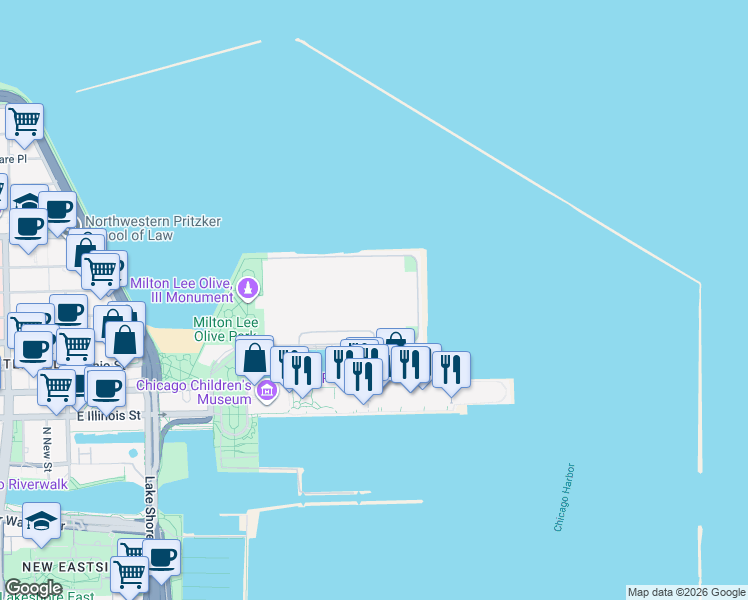map of restaurants, bars, coffee shops, grocery stores, and more near 1000 East Ohio Street in Chicago