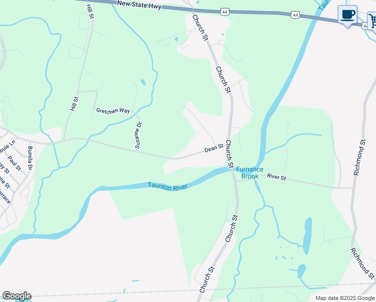 map of restaurants, bars, coffee shops, grocery stores, and more near 95 Dean Street in Raynham