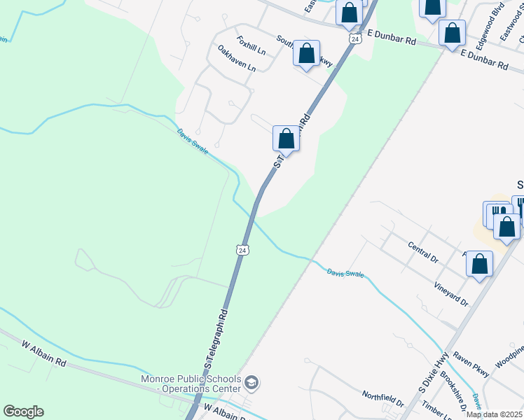 map of restaurants, bars, coffee shops, grocery stores, and more near 15290 South Telegraph Road in Monroe