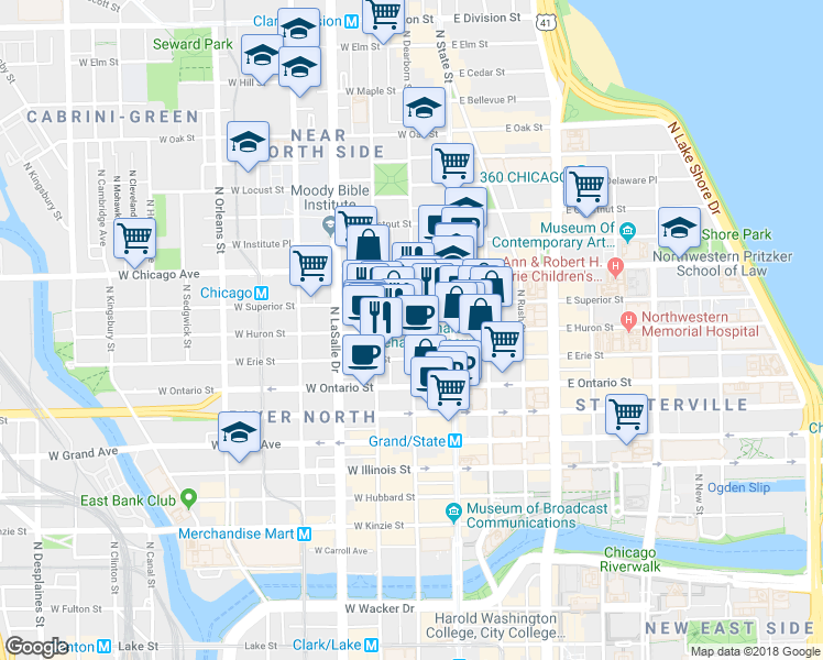 map of restaurants, bars, coffee shops, grocery stores, and more near in Chicago
