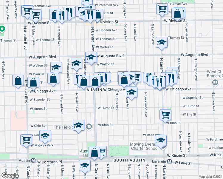 map of restaurants, bars, coffee shops, grocery stores, and more near in Chicago
